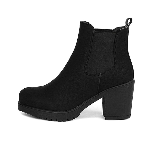 Chunky High Heel Chelsea Ankle Boots - BLACK PU - 2